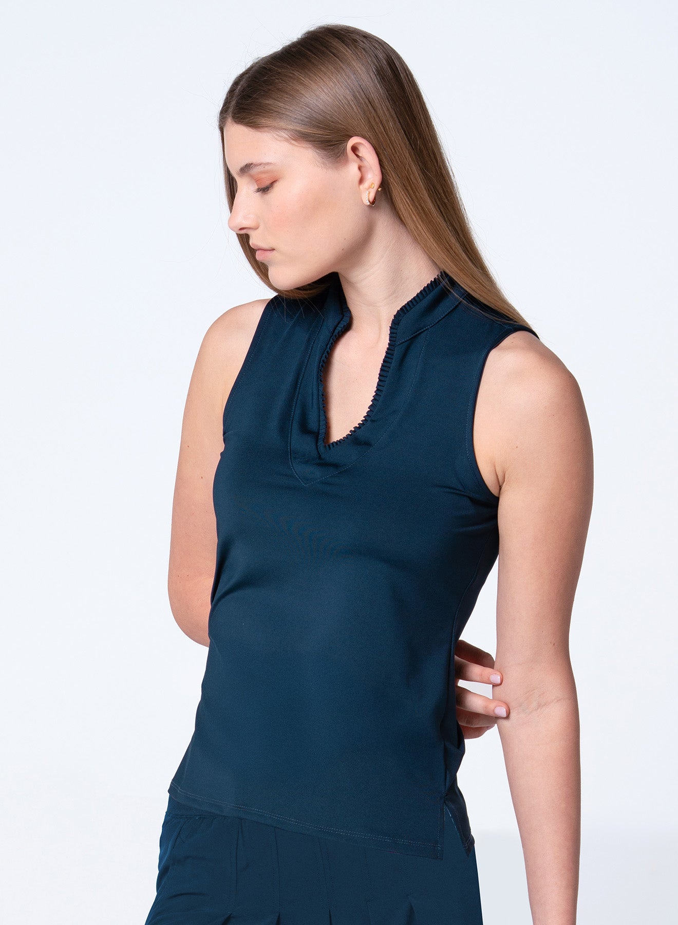 Pleated Placket Sleeveless