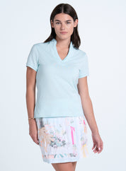 Pleated Placket Short Sleeve