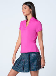 Pleated Placket Short Sleeve