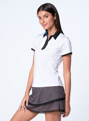 Chevron Placket Zip Short Sleeve