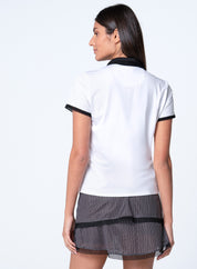 Chevron Placket Zip Short Sleeve