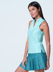 Pleated Placket Textured Sleeveless
