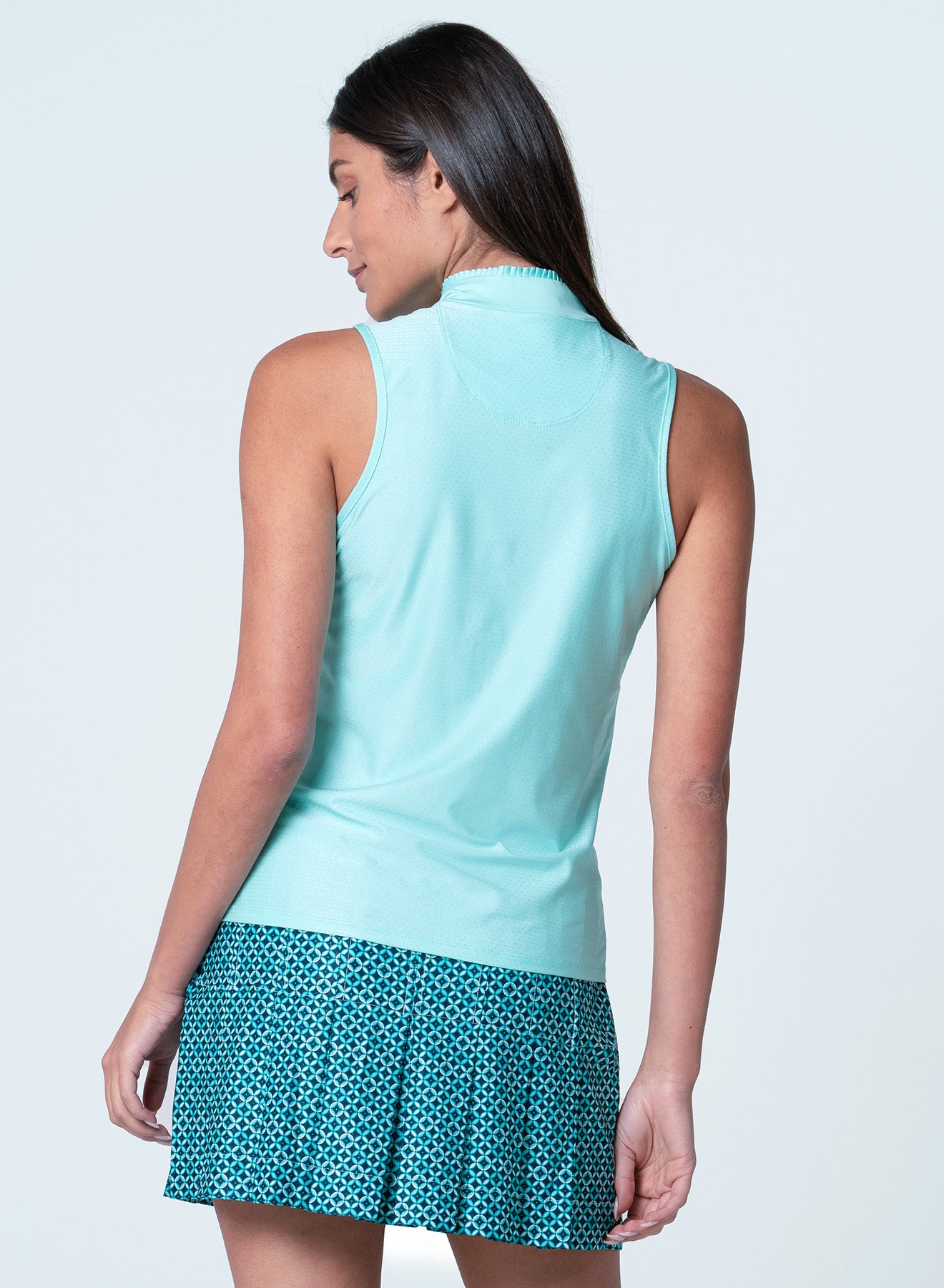 Pleated Placket Textured Sleeveless