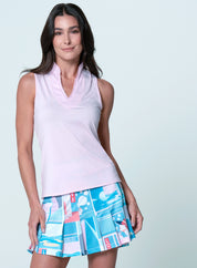 Pleated Placket Textured Sleeveless