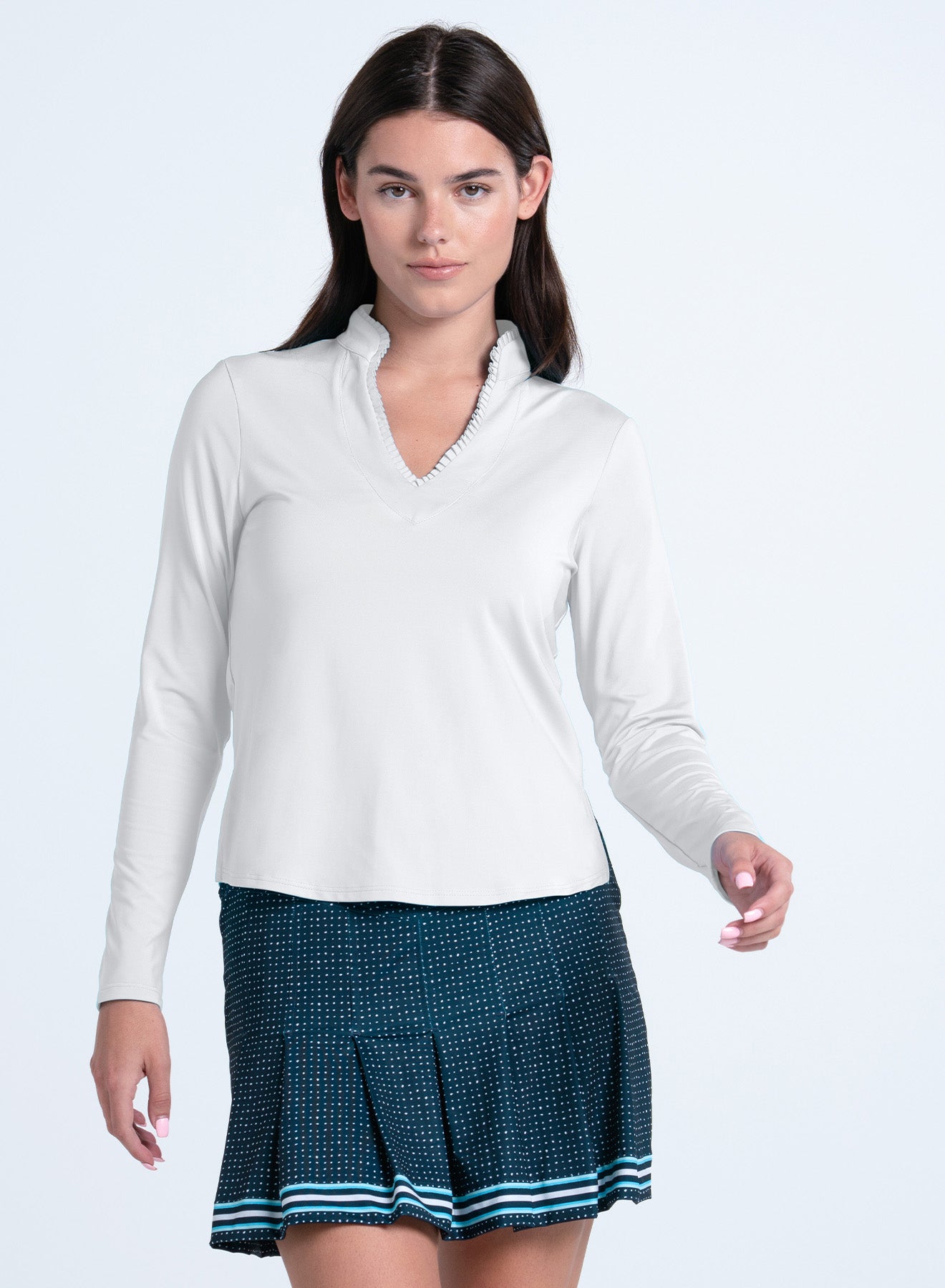 Pleated Neck Long Sleeve