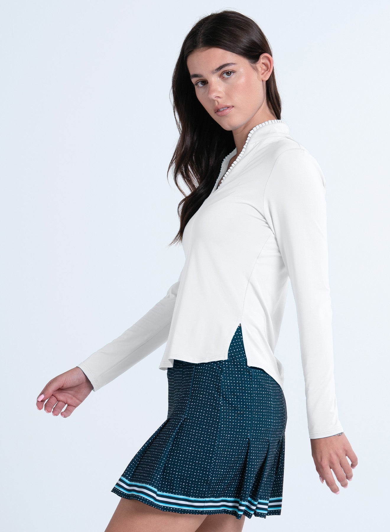 Pleated Neck Long Sleeve