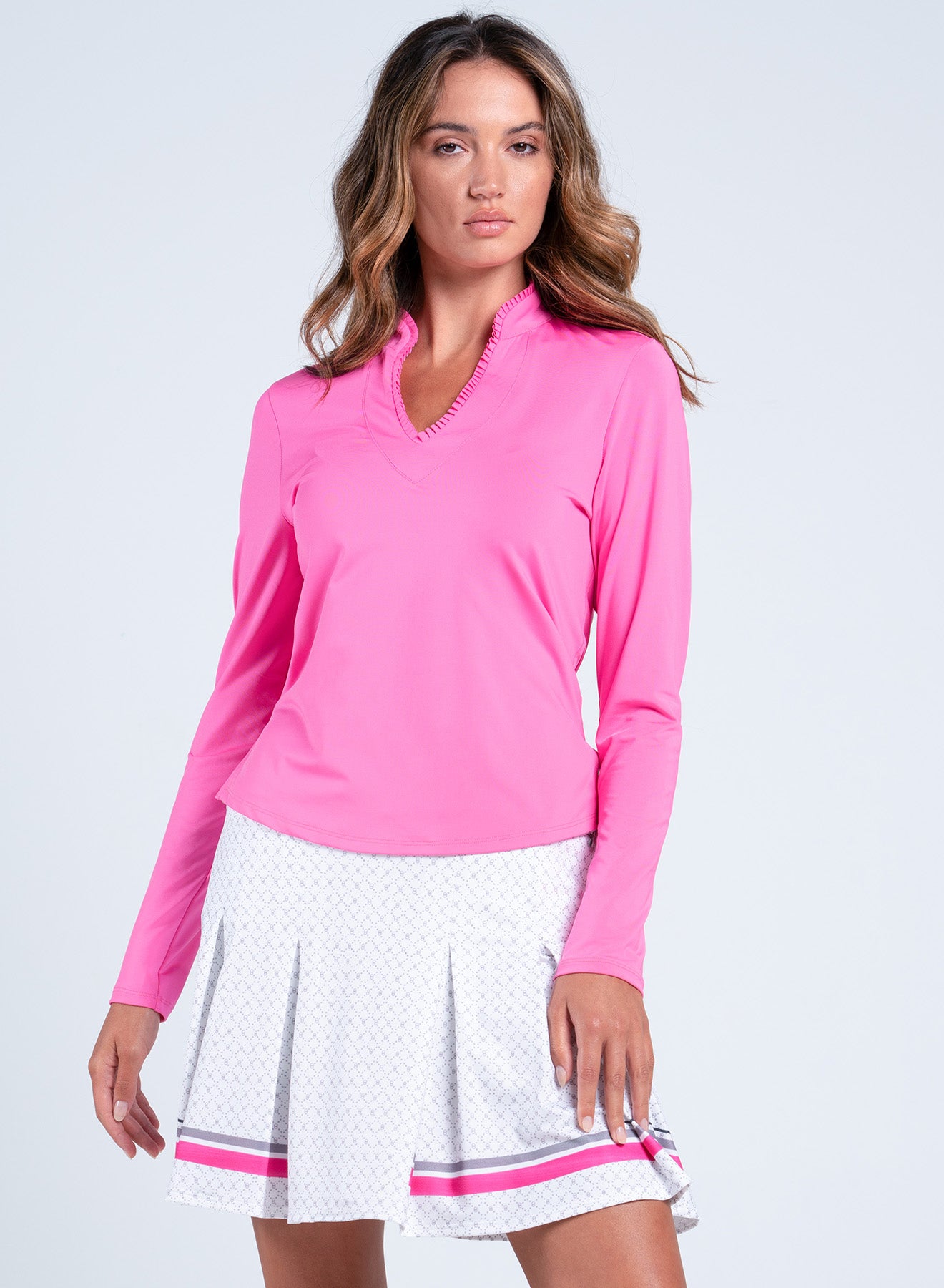 Pleated Neck Long Sleeve