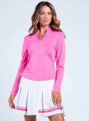 Pleated Neck Long Sleeve