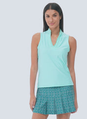 Pleated Placket Textured Sleeveless